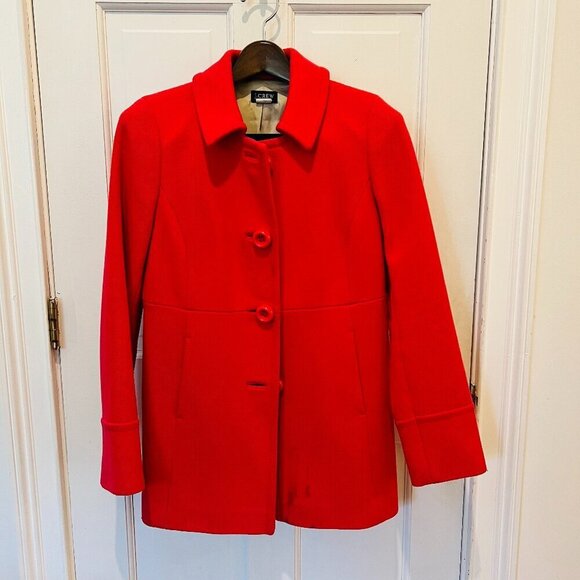 J. Crew Classic Lady Day Coat Red Pink Italian Double Cloth Wool Blend US 8 - Picture 1 of 16